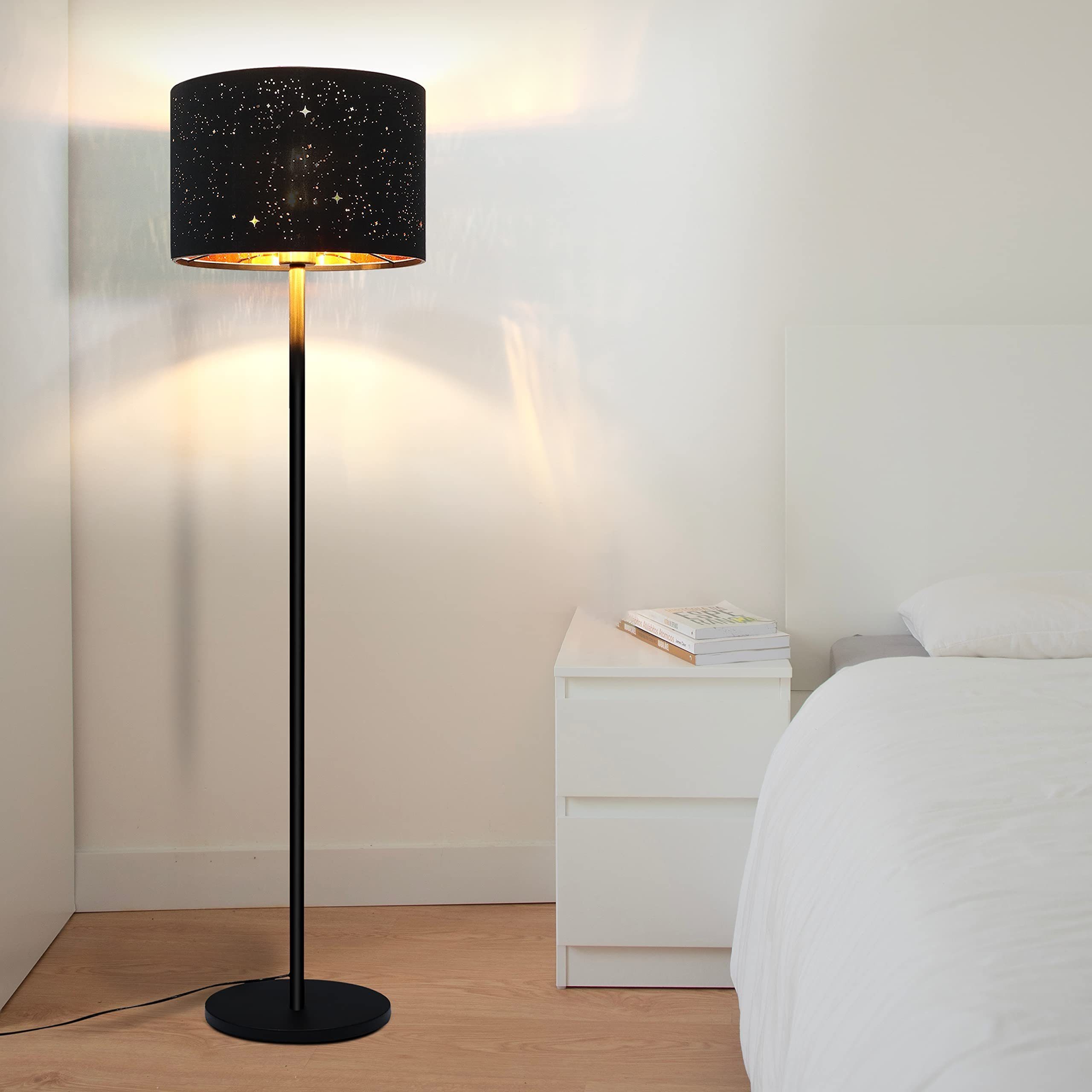 ZMH Stehlampe aus Wohnzimmer Stoff LED wechselbar, mit Schwarz-Gold Modern E27, Stehleuchte