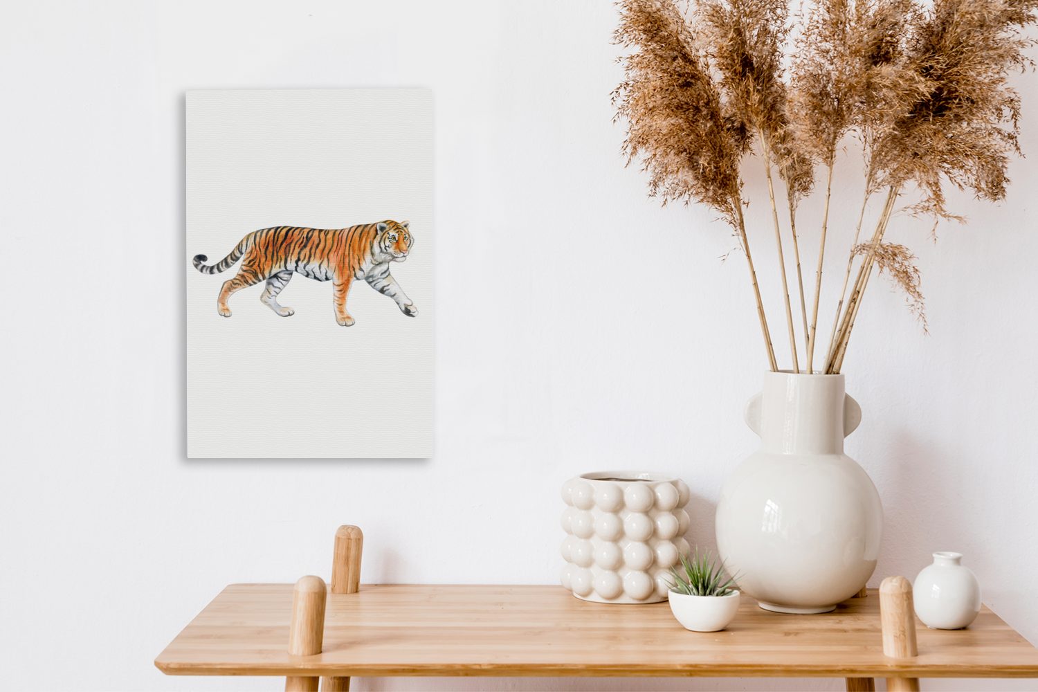 OneMillionCanvasses® Leinwandbild Tiger - Weiß fertig Leinwandbild St), bespannt Zackenaufhänger, - 20x30 Orange, (1 inkl. cm Gemälde