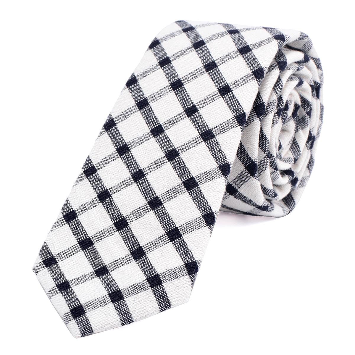 DonDon Krawatte Herren Krawatte 6 cm mit Karos oder Streifen (Packung, 1-St., 1x Krawatte) Baumwolle, kariert oder gestreift, für Büro oder festliche Veranstaltungen elfenbein-weiß-schwarz kariert 1
