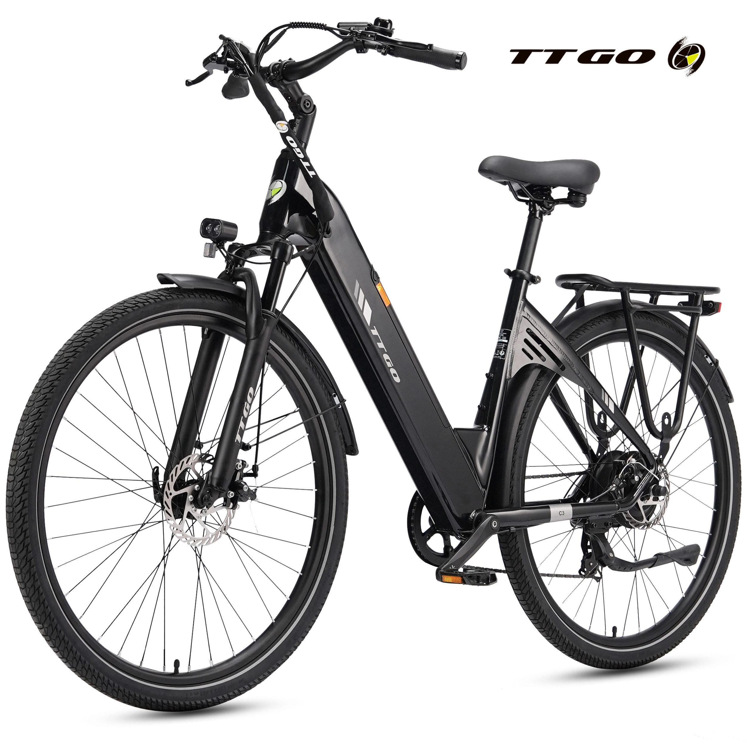 TTGO E-Bike Cityrad 28 Zoll, 52Nm Heckmotor, 150km, Elektrofahrrad, für Damen und Herren, 7 Gang Shimano, Kettenschaltung, Hinterradmotor, 650 Wh, (max. Belastung 125 kg, LCD-Display, Alu-Pedale, Aluminiumrahmen), 5 Stufen, C3 2.0, E-Bike mit tiefem Einstieg, nur 25kg, bis zu 130kg