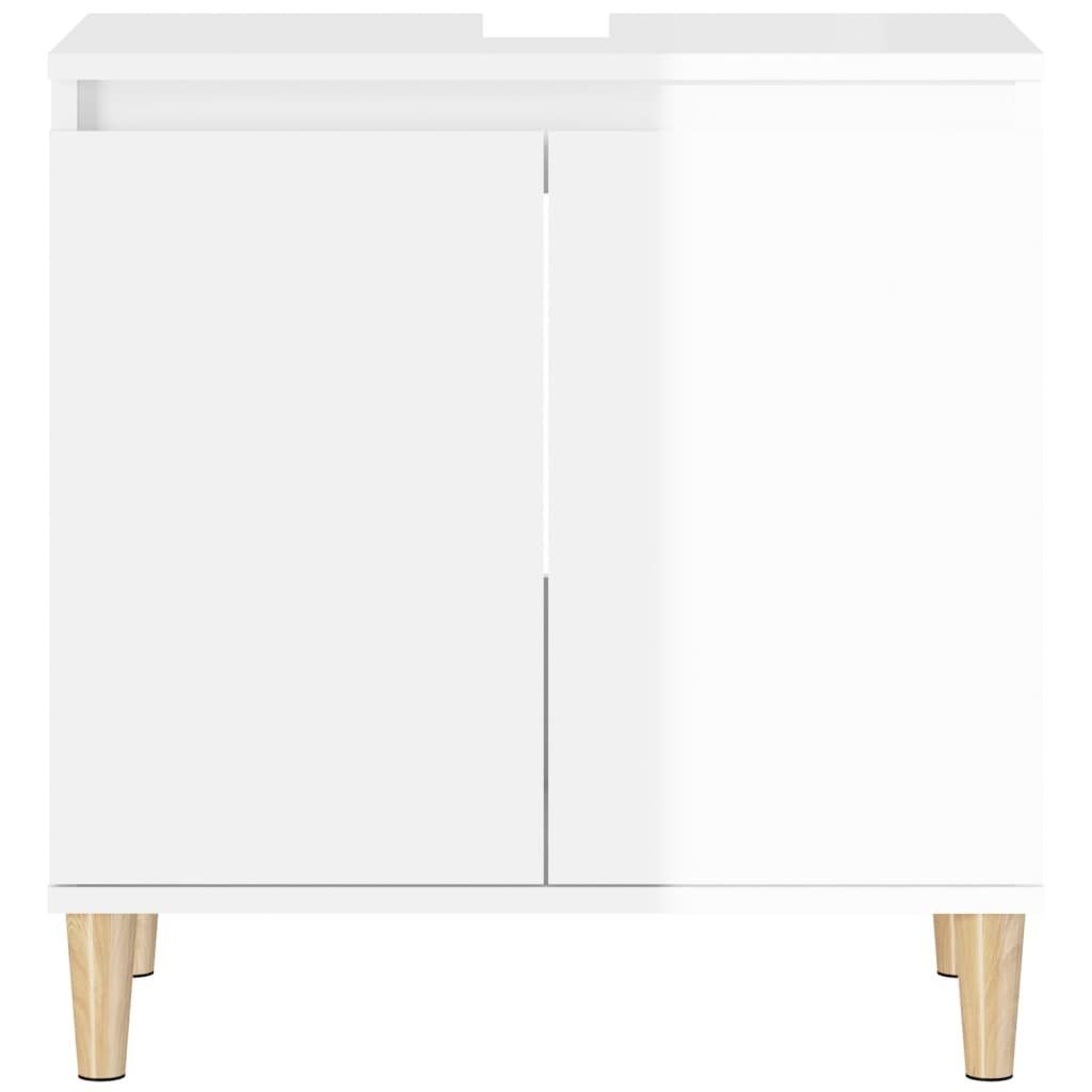 Waschbeckenunterschrank Holzwerkstoff Hochglanz-Weiß vidaXL 58x33x60cm Badezimmerspiegelschrank (1-St)