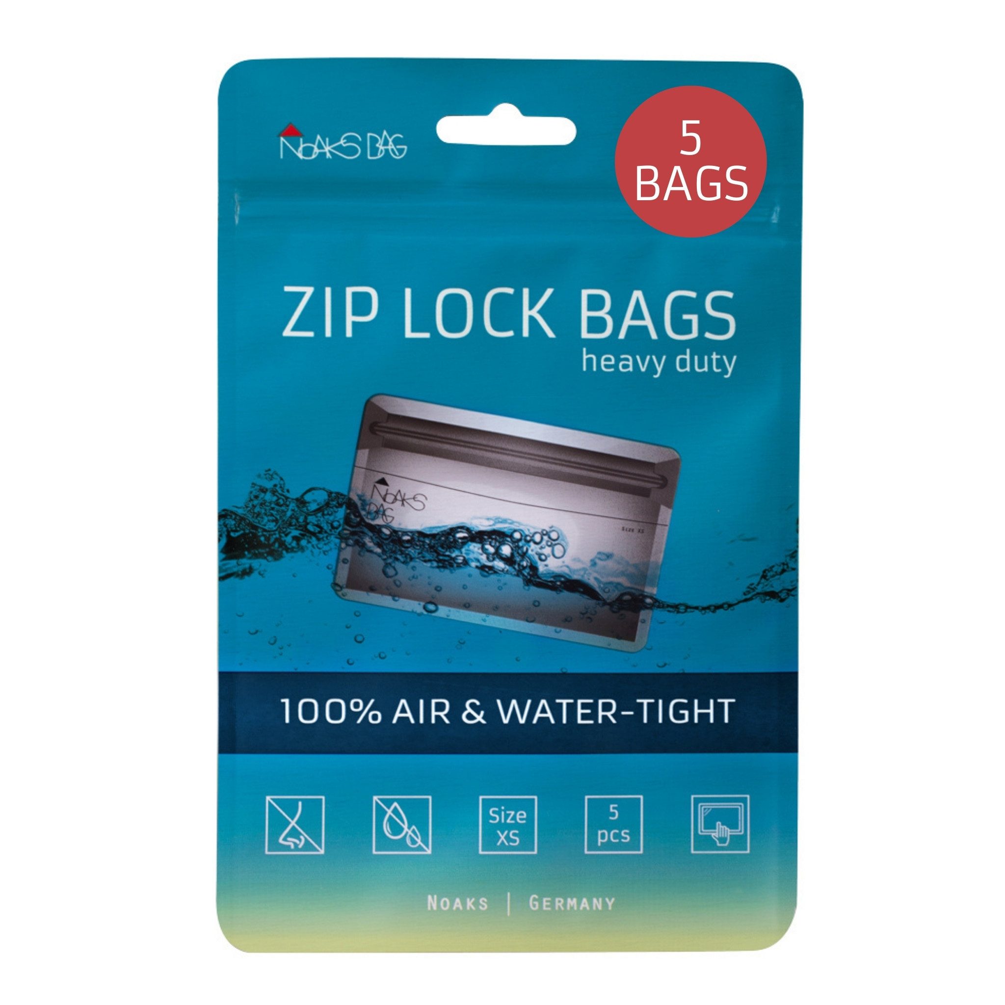 Noaks Aufbewahrungstasche Noaks Bag, das Original, 100 % geruchs- und wasserdicht, 5 Zip-Beutel, Dokumententasche, Reise Pack-Beutel Vakuum