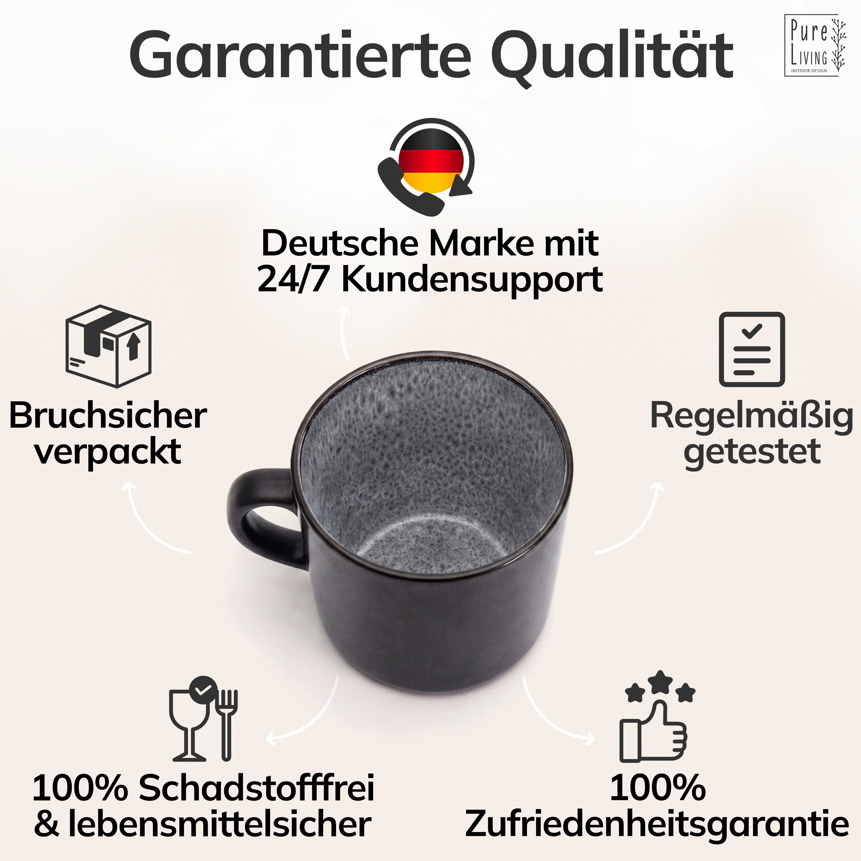 PURE LIVING INTERIOR DESIGN Geschirr-Set Ibiza Becher, 6er-Set, 350 ml, Grau, Steingut (6-tlg), 6 Personen, Steingut – Bild 4 von 5