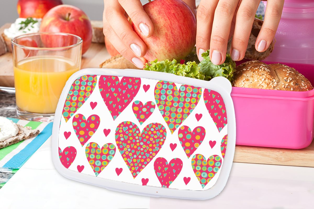 MuchoWow Lunchbox Mädchen - Herz - (2-tlg), Mädchen, für rosa - Kunststoff, Kunststoff Liebe Brotdose - Brotbox Kinder Kinder Kinder, Muster Erwachsene, - Mädchen Snackbox, Kind, - 