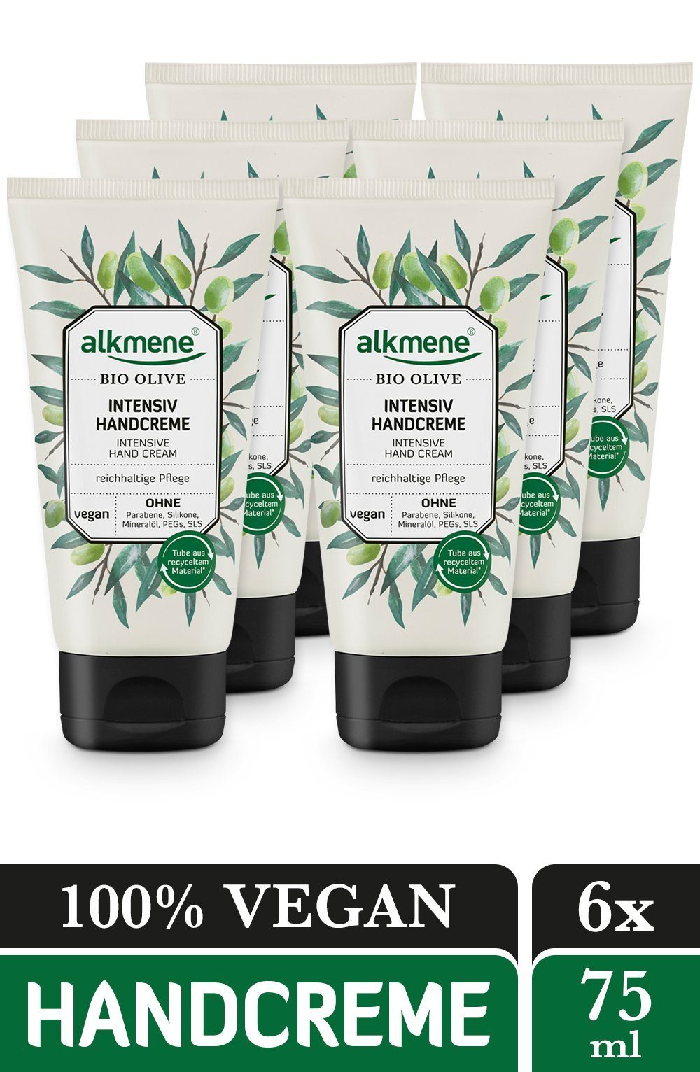 alkmene Handcreme 6x Handcreme Bio Olive - Intensiv Creme Intensivcreme Hautpflege, 6-tlg.