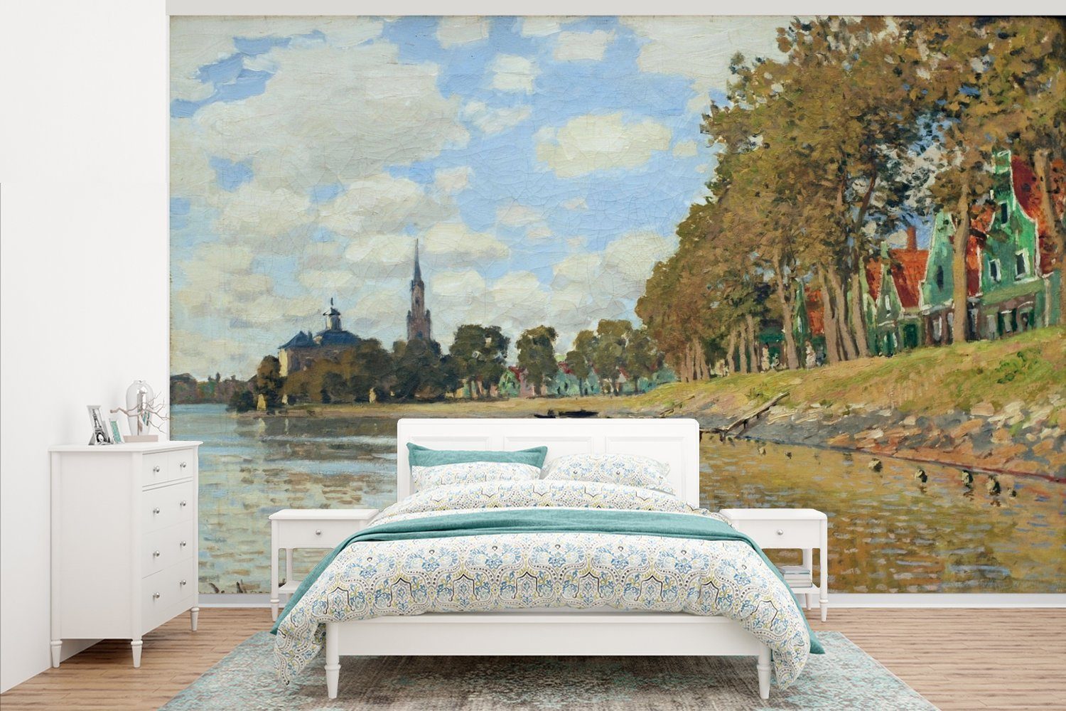 MuchoWow Fototapete Zaandam - Gemälde von Claude Monet, Matt, bedruckt, (7 St), Montagefertig Vinyl Tapete für Wohnzimmer, Wandtapete