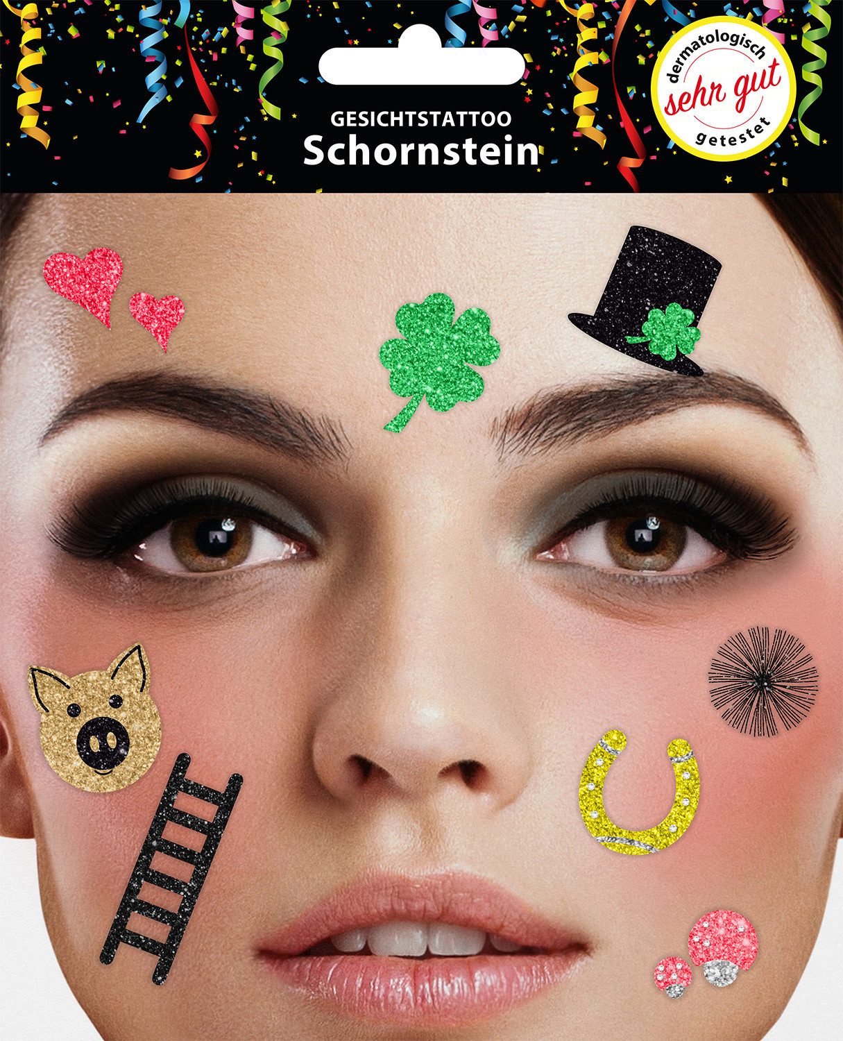 Bock-op-Kölle Schmuck-Tattoo Bock op Kölle Gesichtstattoo - Temporäres Glitter Face Tattoo