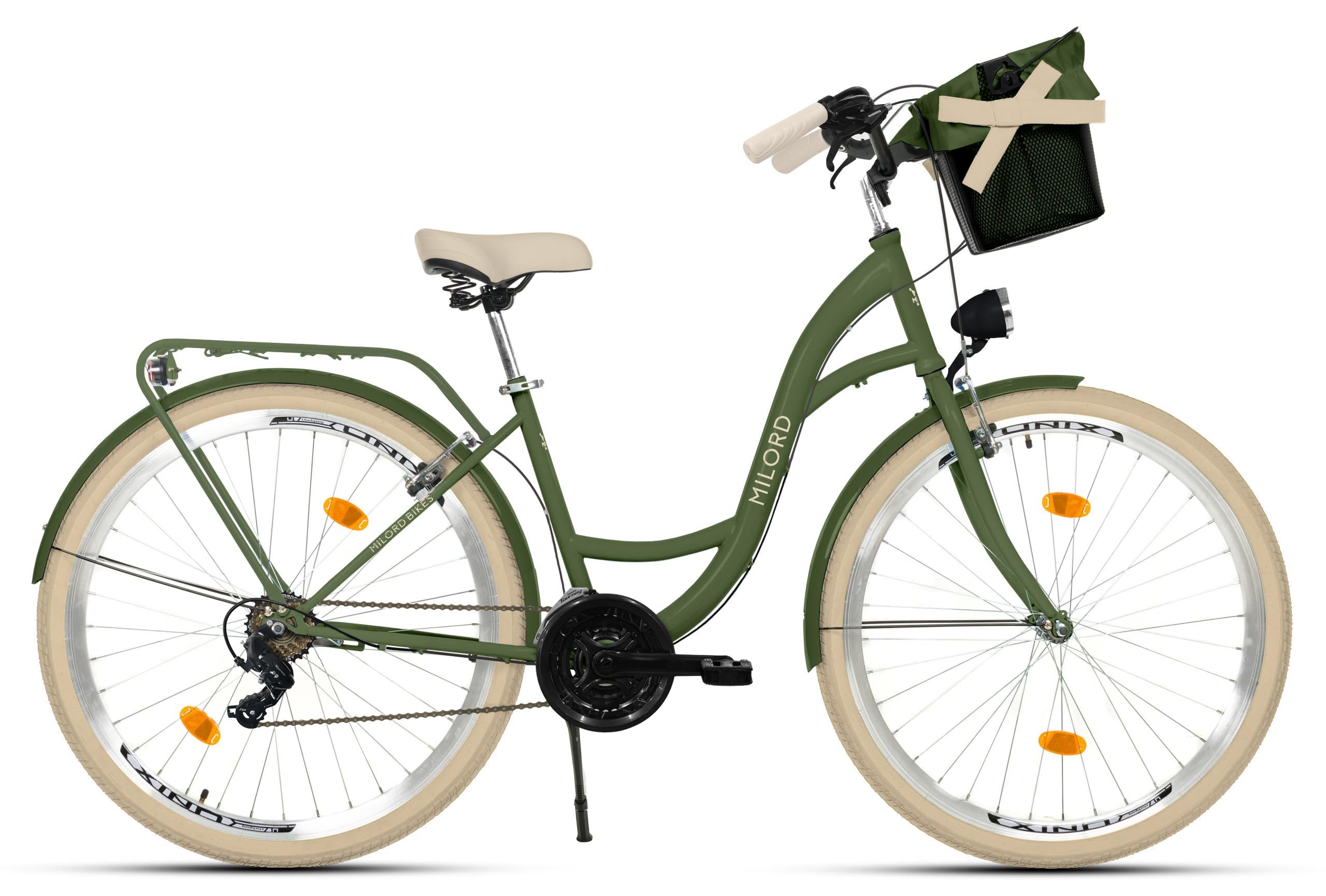 Milord Cityrad Damenfahrrad Citybike Mit Metallkorb Fahrrad, 26/28 Zoll, 21-Gang, 21 Gang, (Fahrradständer, Gepäckträger, Klingel, Korb, Kotflügel)