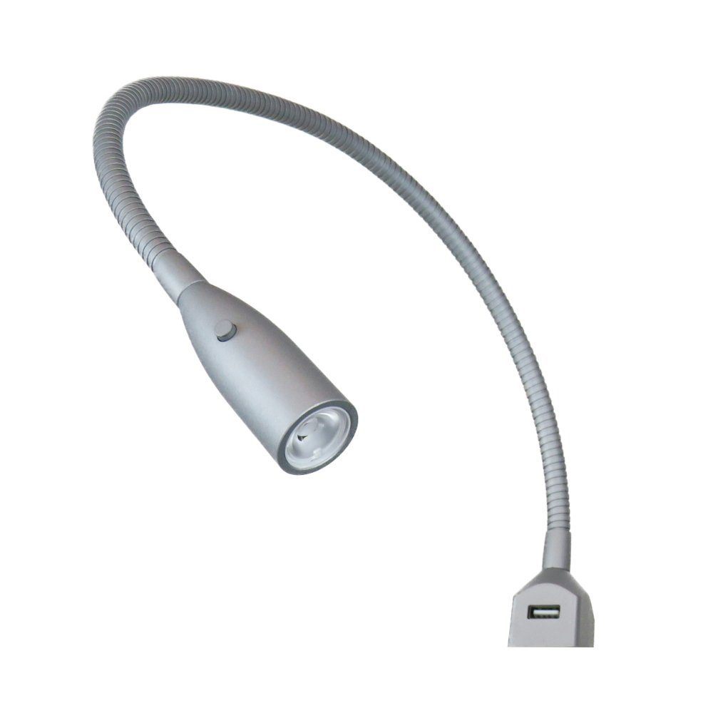 kalb Bettleuchte Flexible LED Leseleuchte inkl. USB Ladefunktion Alu silbergrau, 1er Set silbergrau, warmweiß