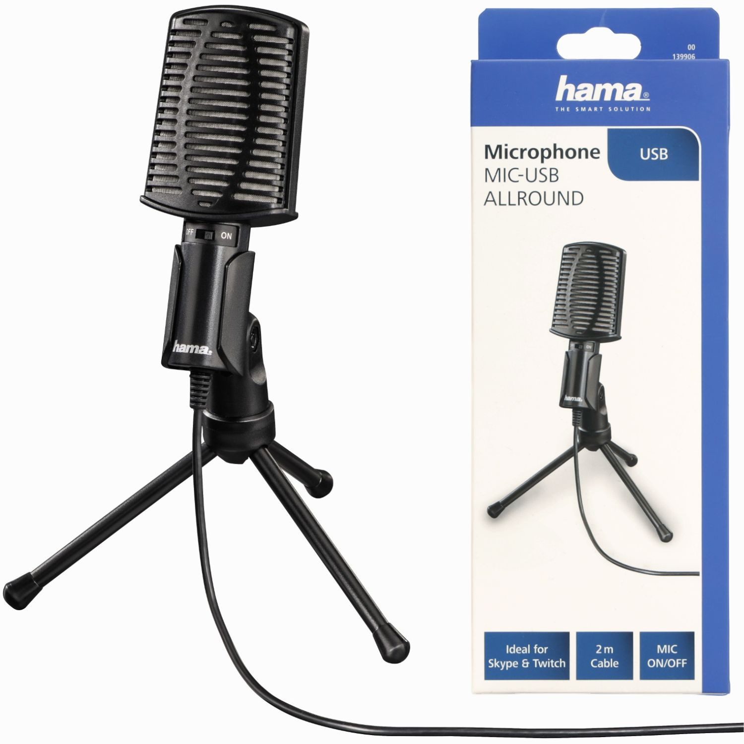 Hama Streaming-Mikrofon Mic Allround USB Tisch-Mikrofon Hand-Mikrofon (Set), Allround Mikrofon mit Standfuß Ständer Mikro Stativ PC Notebook