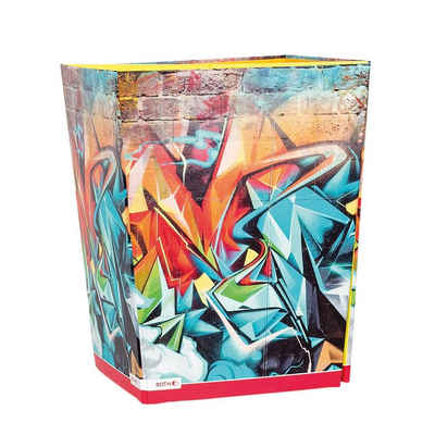 Roth Papierkorb Graffiti, 30,5 x 21,5 x 28 cm, aus Pappe, faltbar, getrennte Müllfächer