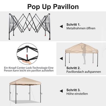 Sekey Faltpavillon 300x300 cm Pop-Up Pavillon, 3 wählbare Höhen: 270cm, 260cm und 250cm, Wasserdicht, Stabil, Sonnenschutz, Windfest