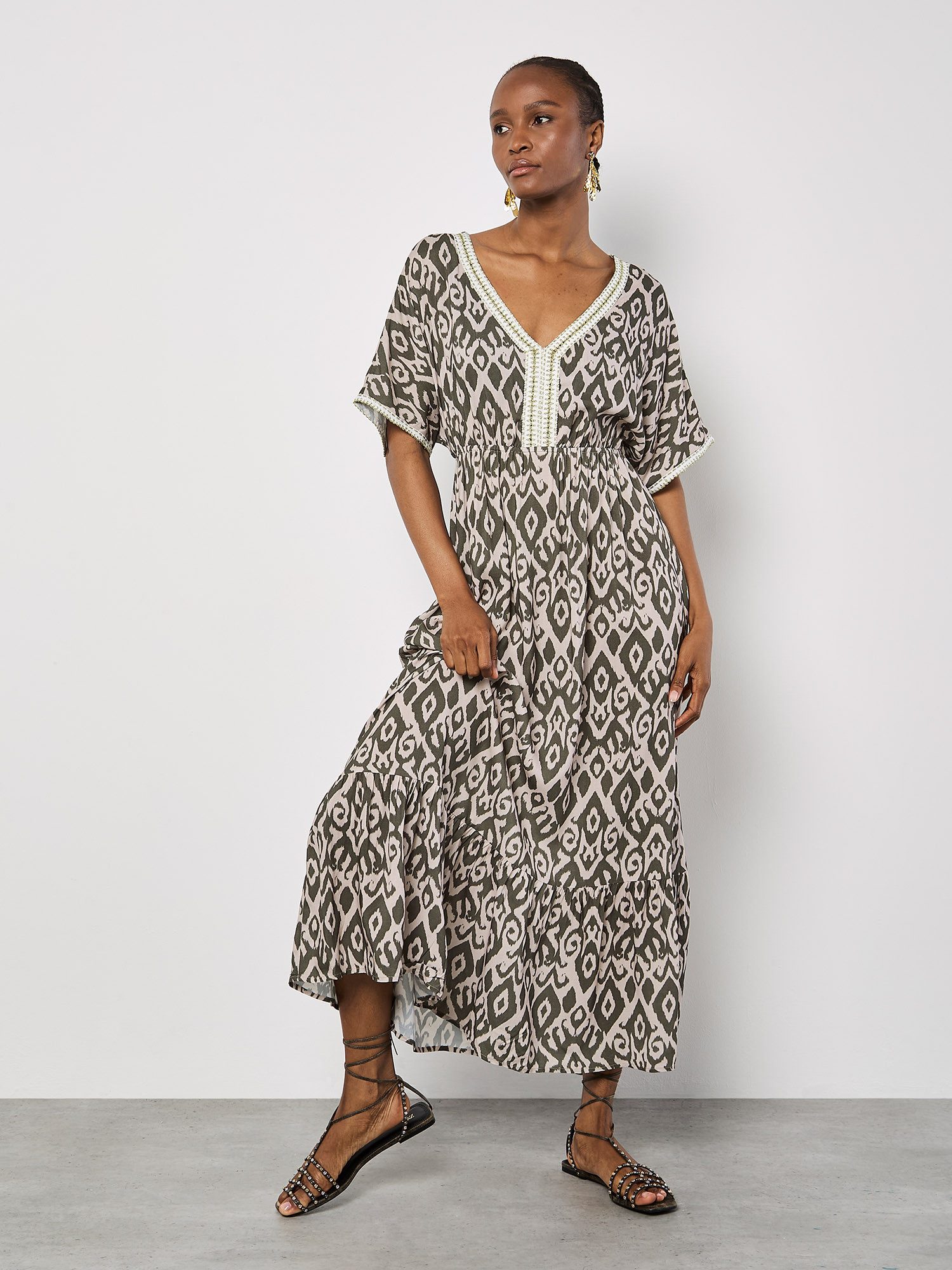 Apricot Maxikleid Ikat-Batwing-Maxikleid, mit Crochet-Details günstig online kaufen