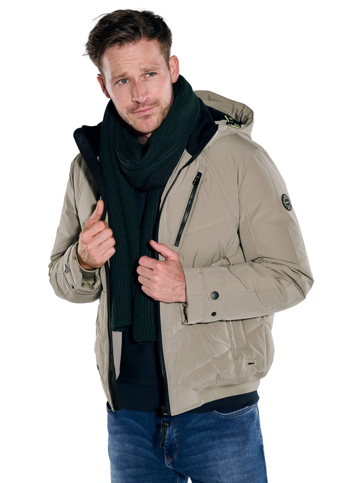 Engbers Kurzjacke engbers Herren Steppjacke mit abnehmbarer Kapuze, Braunbeige