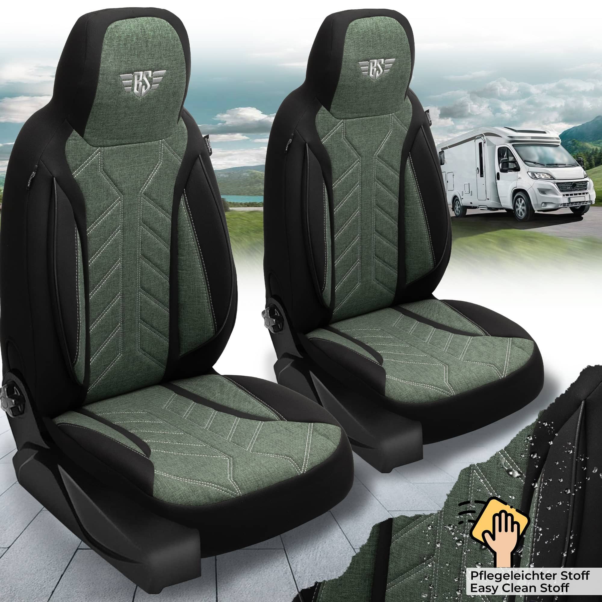BREMER SITZBEZÜGE Autositzbezug für für Benimar Benivan (PLKT213), Set, Schonbezüge Sitzbezüge Fahrer und Beifahrer, in Schwarz/Olivgrün