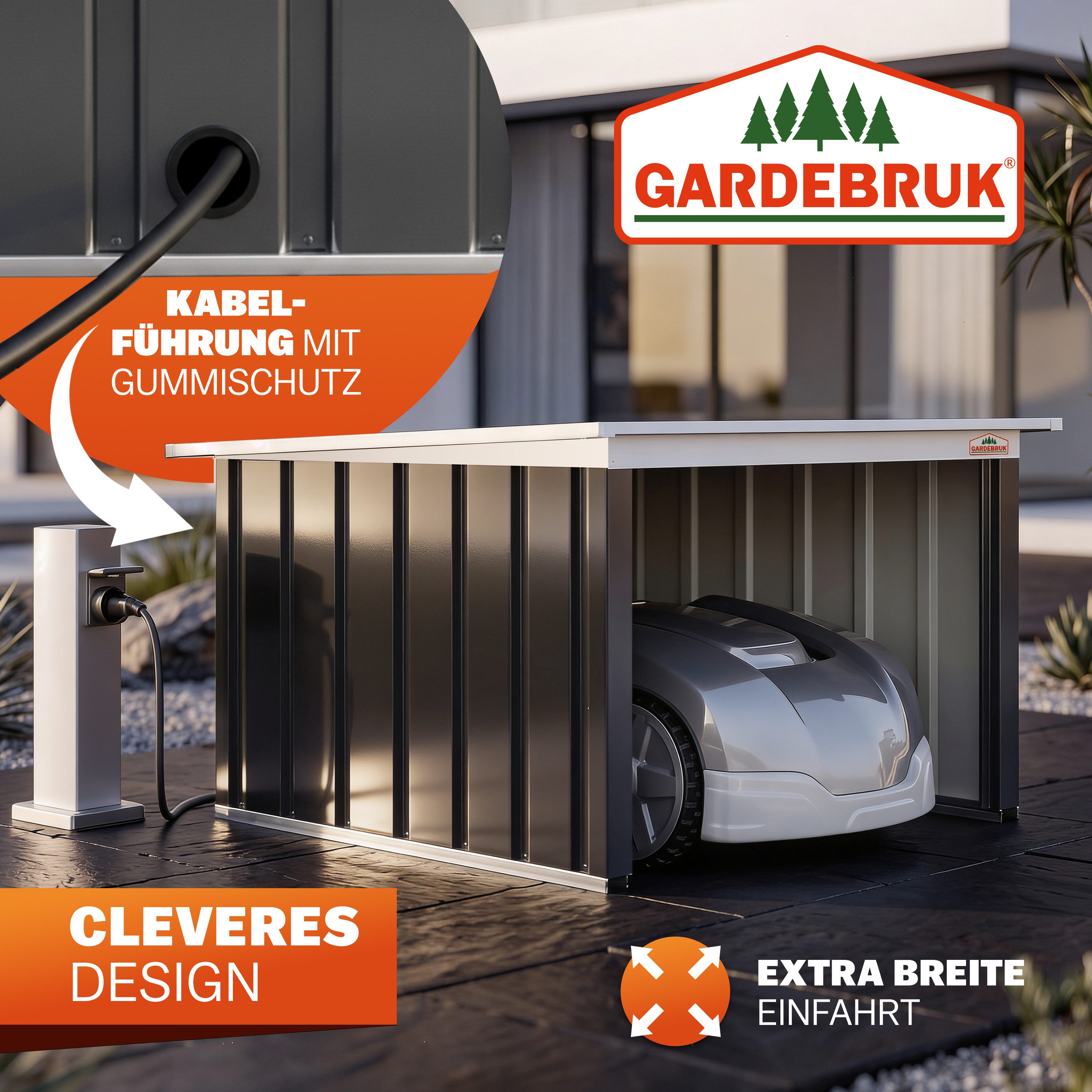 Gardebruk Mähroboter-Garage, Pultdach Metall 86x100x63cm 4x Erdanker Carport Garten Anthrazit