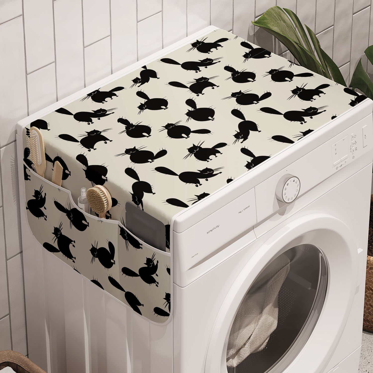 Abakuhaus Badorganizer Anti-Rutsch-Stoffabdeckung für Waschmaschine und Trockner, Katze Lustige Haustierschattenbilder