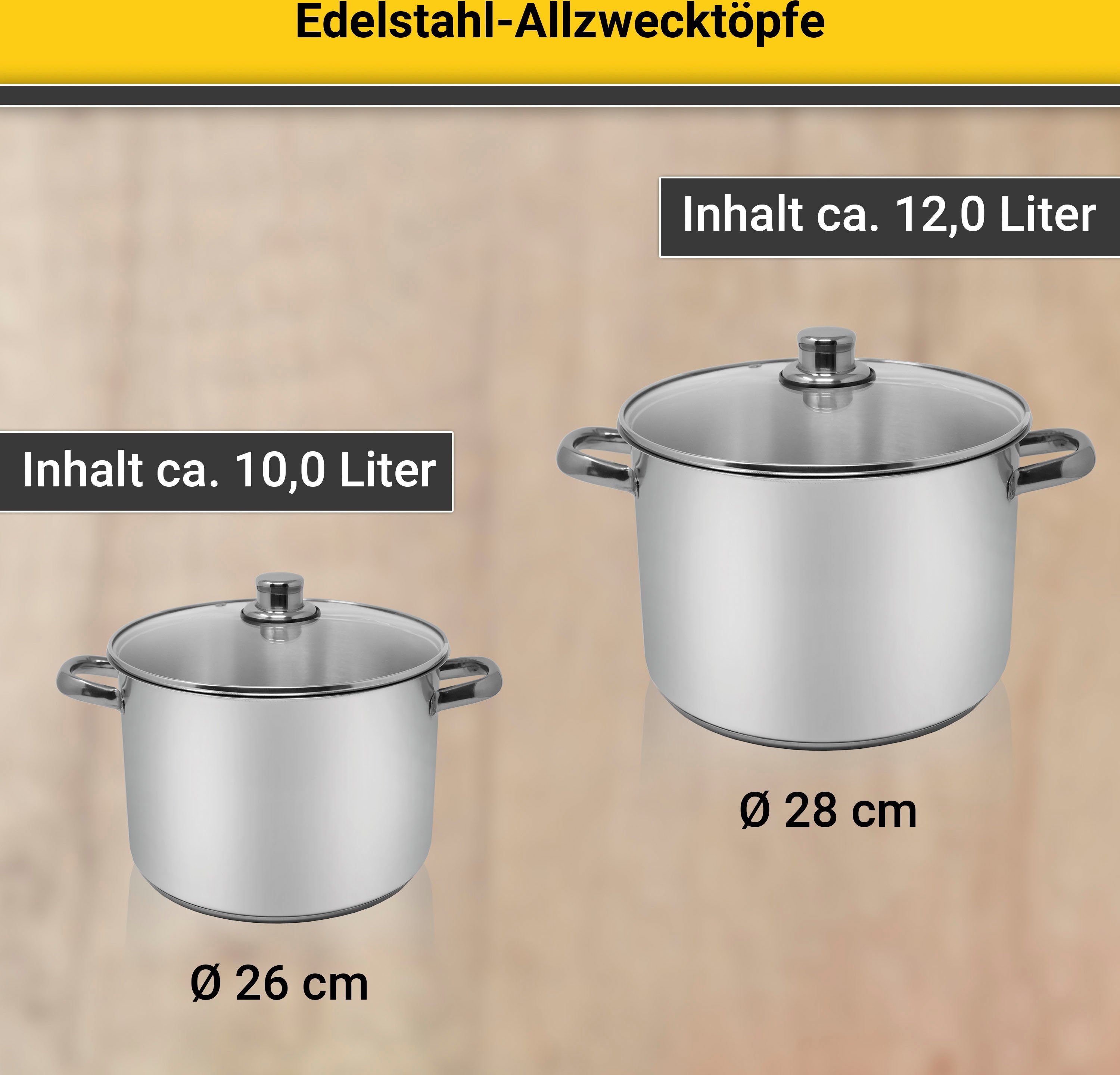 Kochtopf, 12 Krüger Liter, Edelstahl, Induktion Edelstahl,