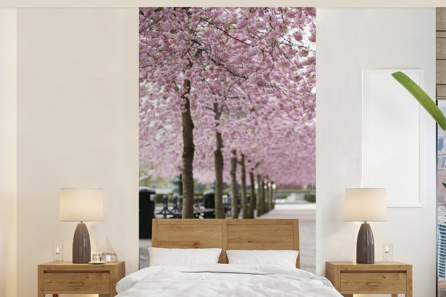 MuchoWow Fototapete Frühling - Sakura - Bäume, Matt, bedruckt, (2 St), Vliestapete für Wohnzimmer Schlafzimmer Küche, Fototapete