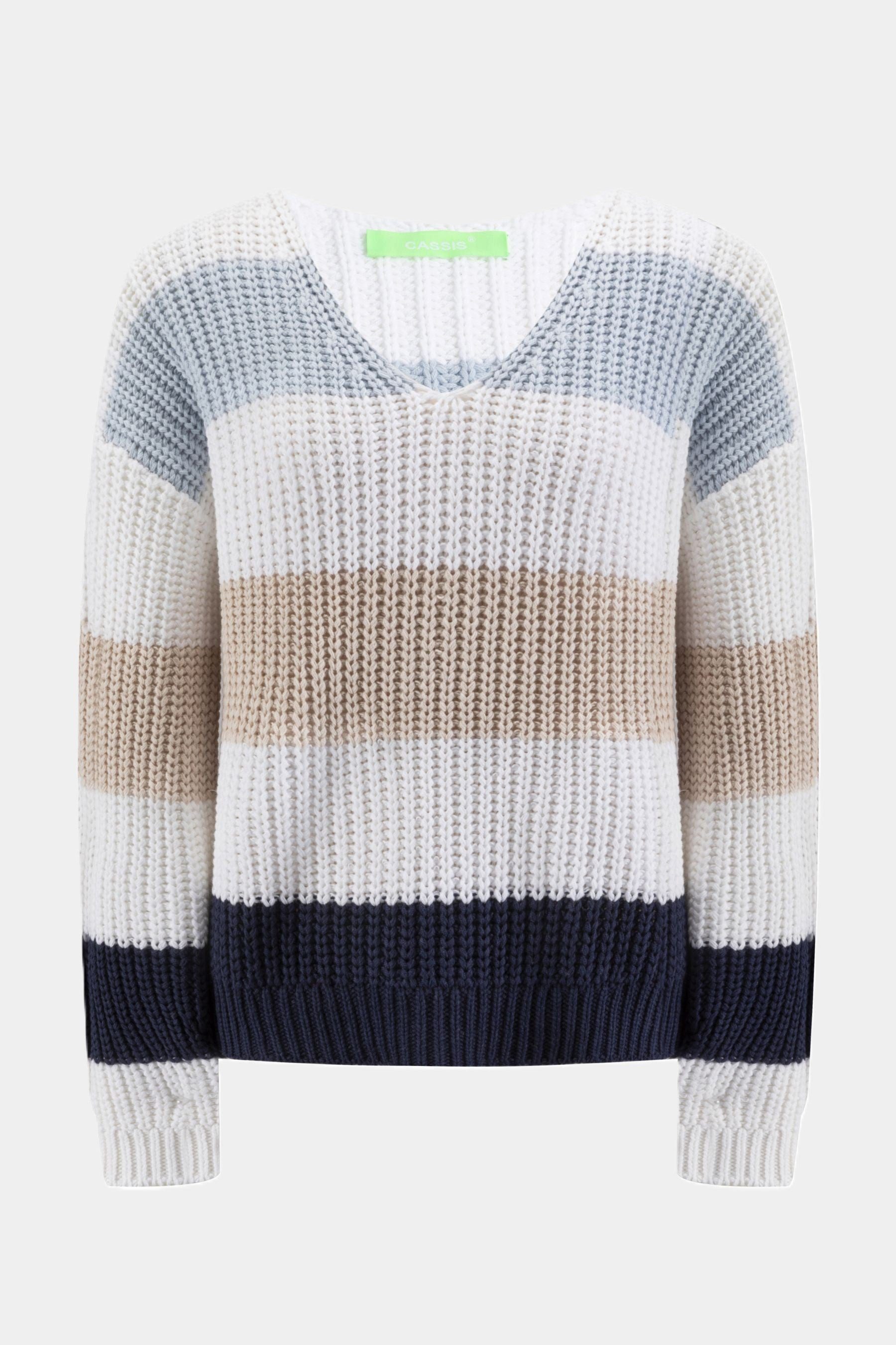 Cassis Strickpullover Cassis Strickpullover mit V-Ausschnitt und farbigen Blockstreifen -