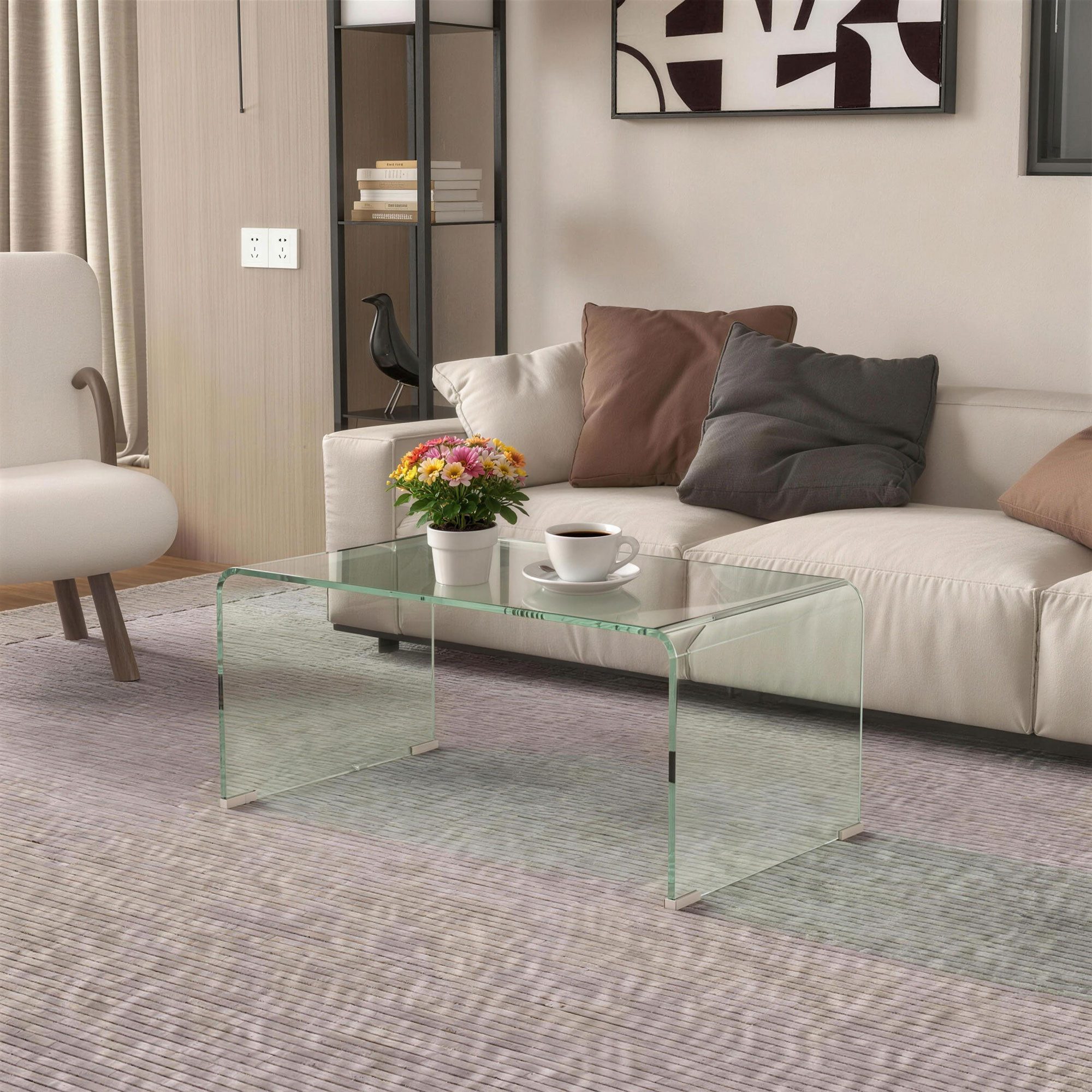HOMCOM Couchtisch Rechteckig Moderner Glastisch Kaffeetisch (80x45x35 cm Wohnzimmertisch, 1-St., Beistelltisch), aus gehärtetem Glas, für Wohnzimmer, Schlafzimmer, Transparent