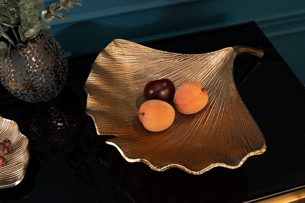 riess-ambiente Dekoschale GINKGO 42cm gold (Einzelartikel, 1 St), Wohnzimmer · Metall · handmade · Obst · Boho