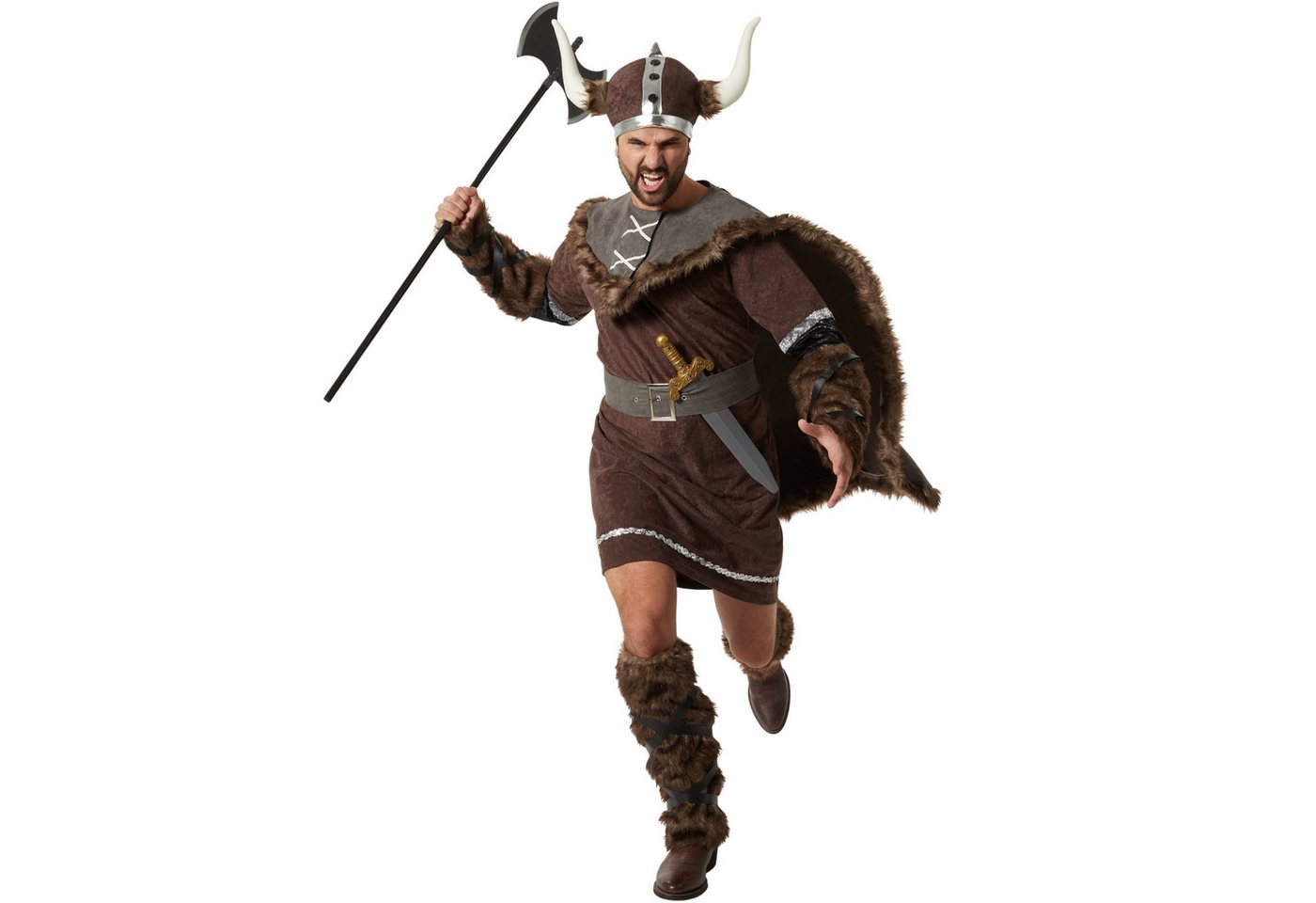 dressforfun Wikinger-Kostüm Nordfrau/Kriegerin Wikinger, in braun, Gr. XL, Mit Oberteil, Gürtel, Umhang und mehr, Komplettes Set: Alle wichtigen Accessoires inkl.