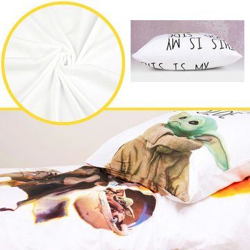 Bettwäsche Mandalorian Grogu Baby Yoda Disney Star Wars 135x200cm, Carbotex, Renforcé, 2 teilig, Weiß/Gelb, mit Reißverschluss