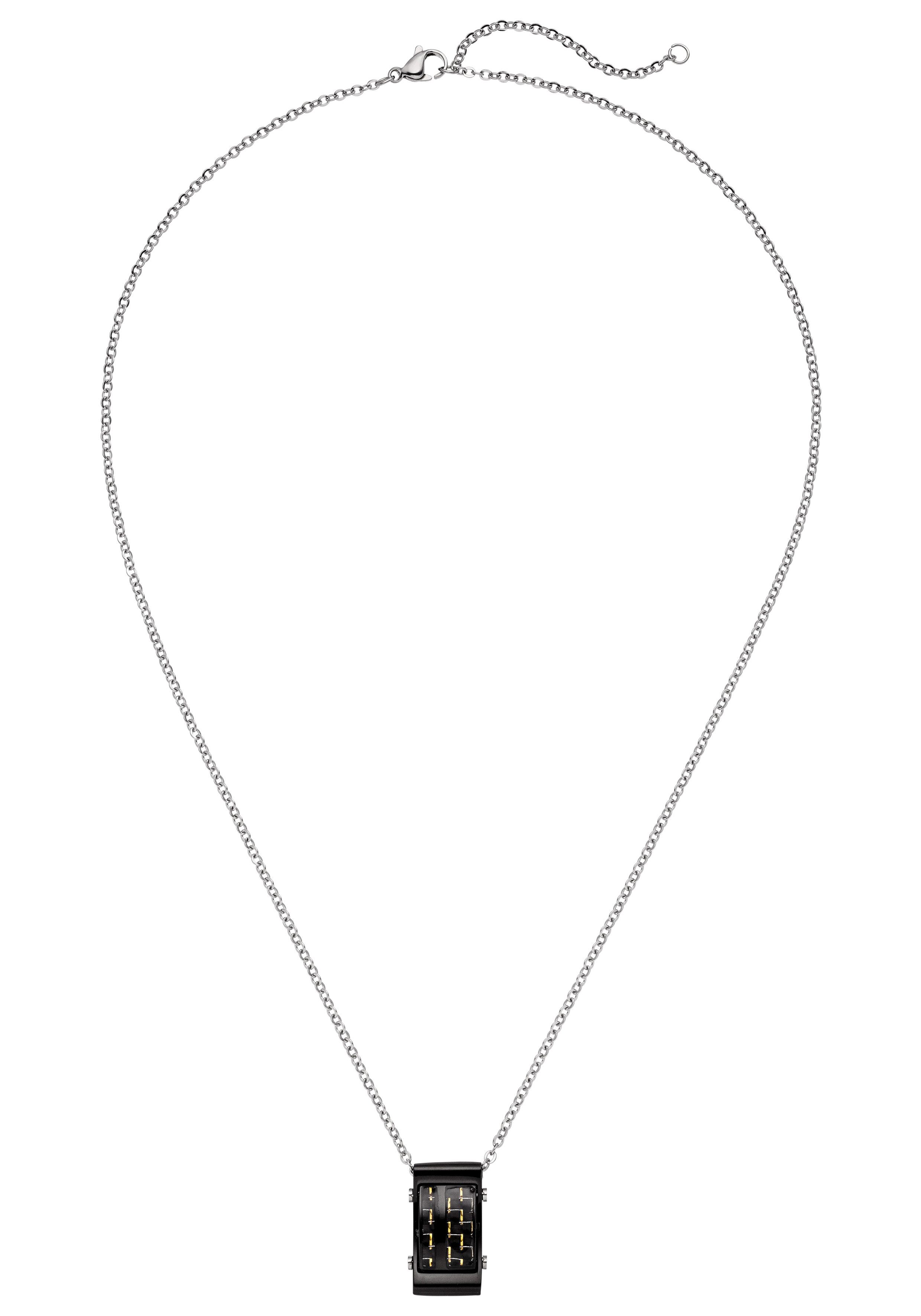 JOBO Kette mit Anhänger Herrenkette mit Carbon kombiniert, Edelstahl 55 cm