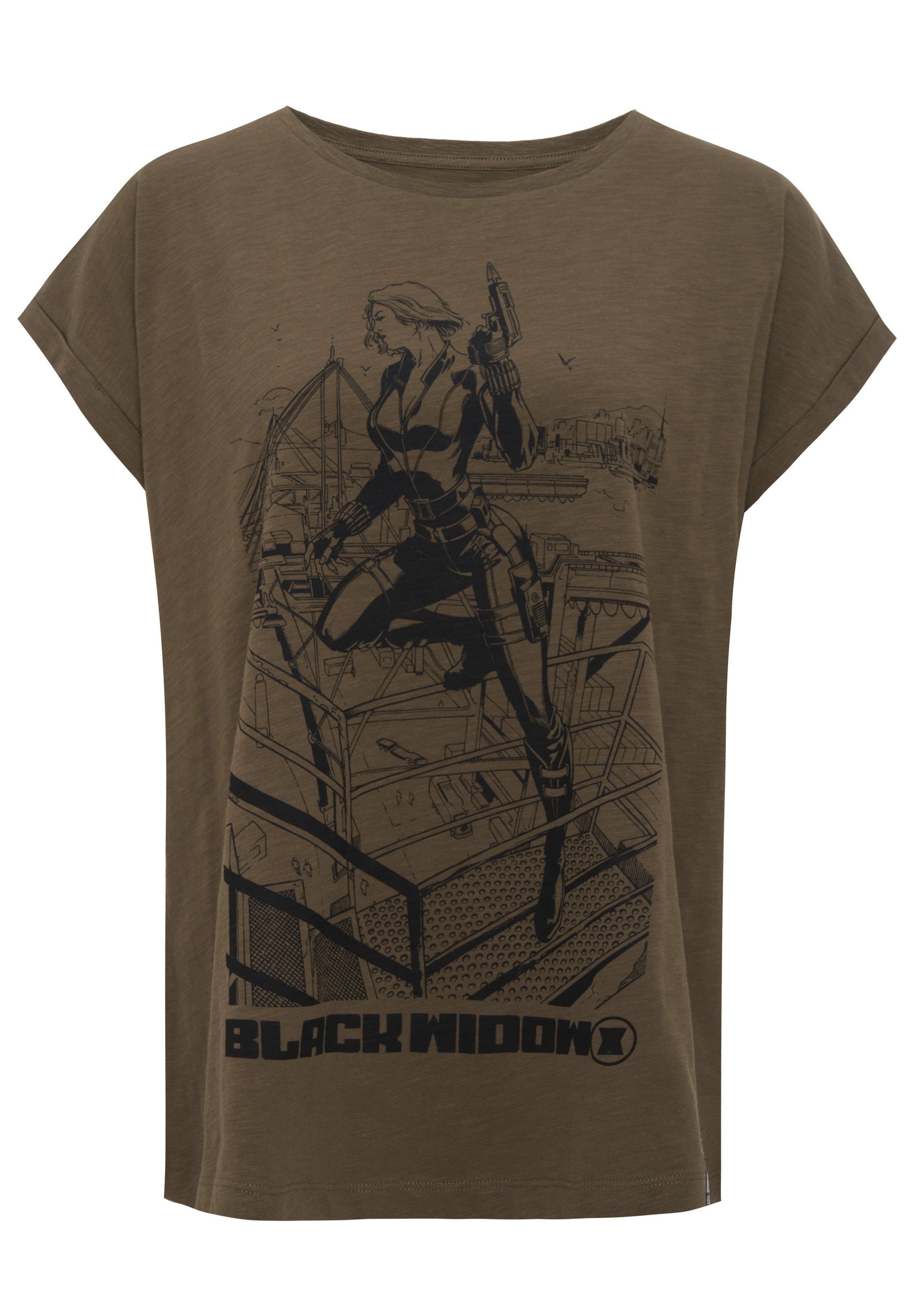 Recovered Print T-Shirt zertifizierte Black Bio-Baumwolle GOTS Widow Sketch