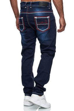 Baxboy Regular-fit-Jeans Herren Jeans Dicke Neon-Naht Straight Fit Denim Stonewashed Stretch