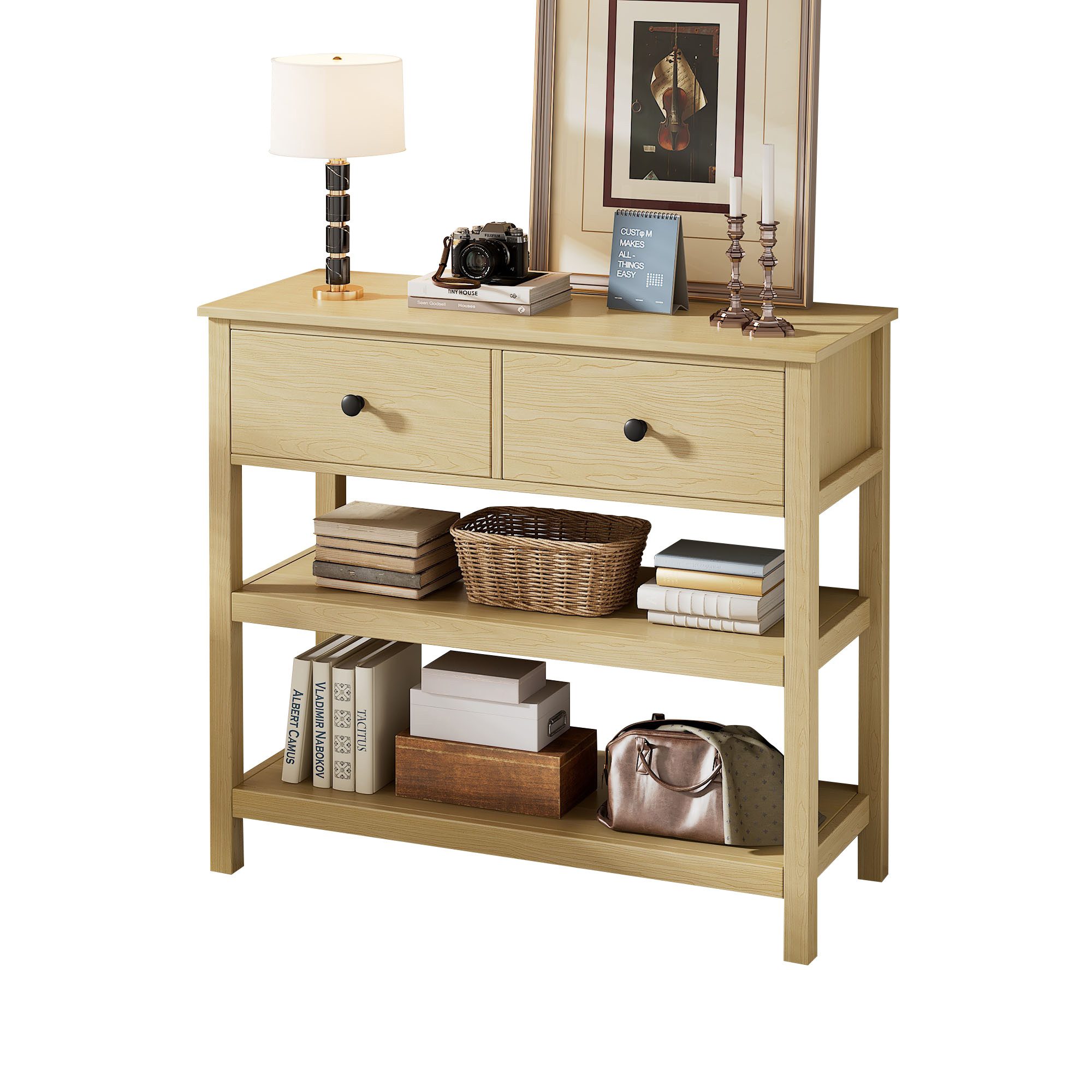 Furnishings Home Konsolentisch Holz Konsolentisch Mit Schubladen Und Offene Retro (1-St), Geeignet für Flure, Eingangsbereiche und Wohnräume Holz und Weiß