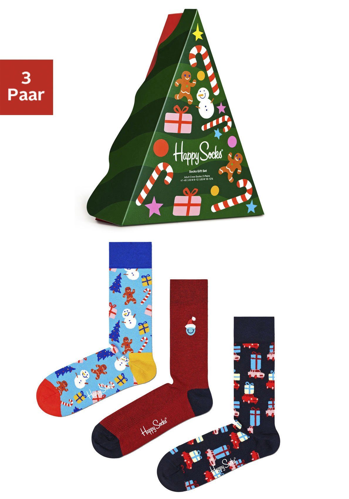 Happy Socks Socken (3-Paar) mit winterlich-weihnachtlichen Motiven, Mit  winterlich-weihnachtlichen Motiven in bunten Farben