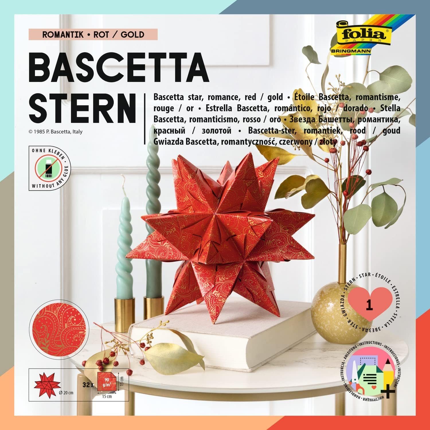 Papiersterne bedruckt rot / Bascetta-Stern, folia Faltblätter Folia