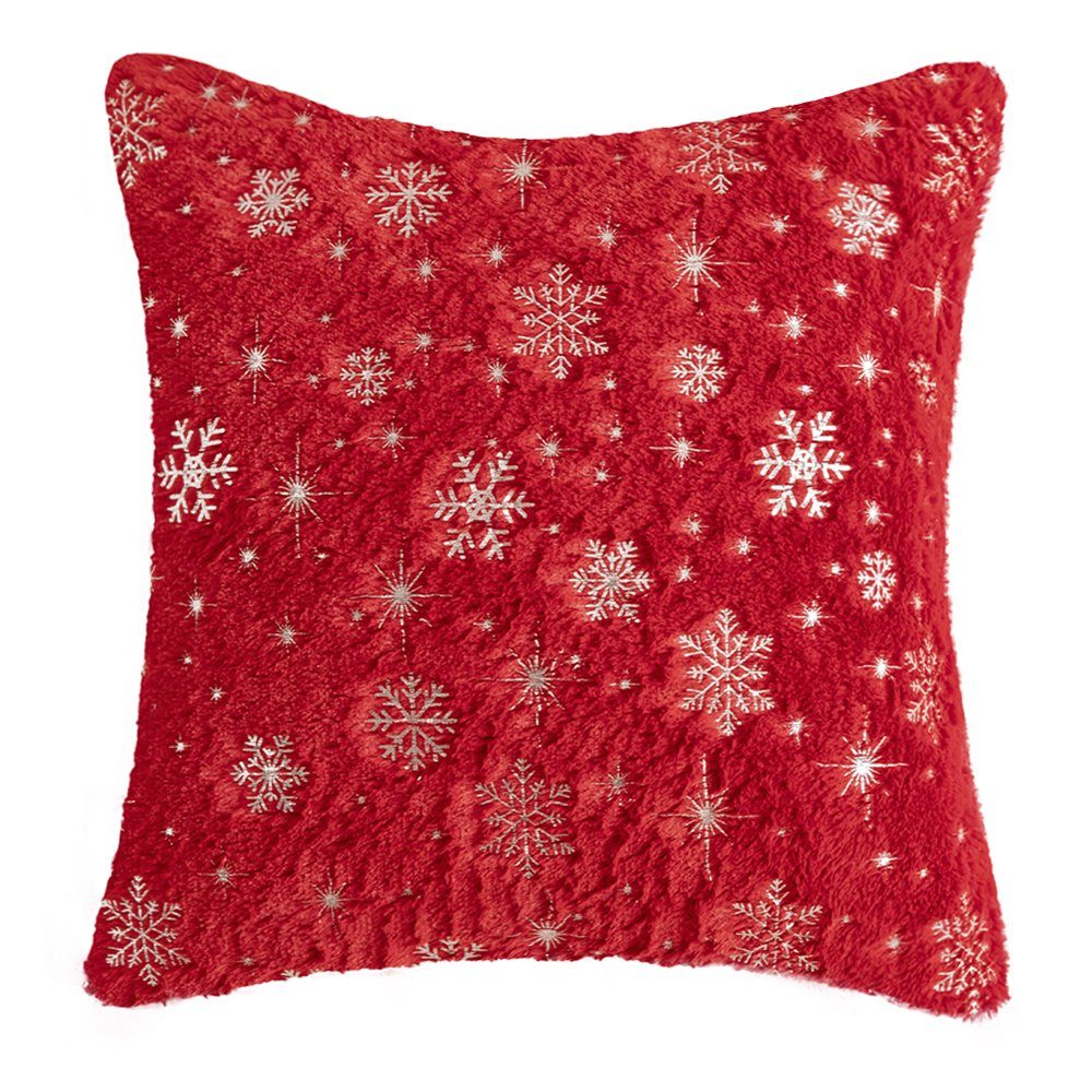 Dekokissen, Rot Wohnzimmer, (1 Weihnachten Plush, Party Schlafzimmer Zottelig, Sunicol Flauschig Stück), Kissenbezug 45x45cm, PV-Vliesstoff, Schneeflocke für Kissenhülle,