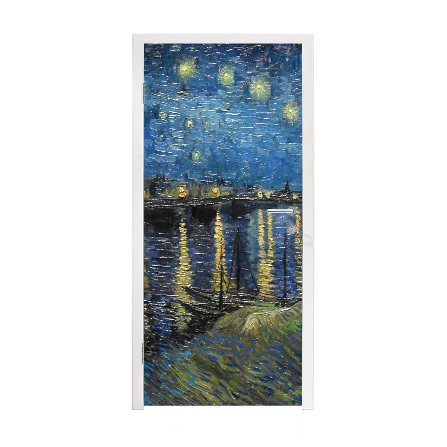 der Sternennacht für bedruckt, - Fototapete 75x205 Tür, Kunst, Matt, Türtapete Rhone cm - über Van Gogh St), (1 Türaufkleber, MuchoWow