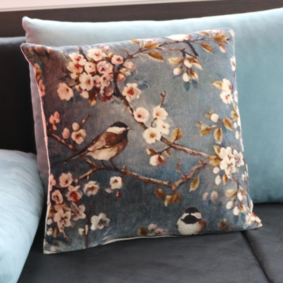 Mars & More Dekokissen Mars & More Kissen mit Blütenzweig, Baumwollsamt, grau, ca 45x45cm