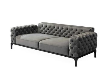 JVmoebel Sofa Sofa 3 Sitzer Dreisitzer Sofas Stoff Grau Wohnzimmer Chesterfield, 1 Teile, Made in Europe