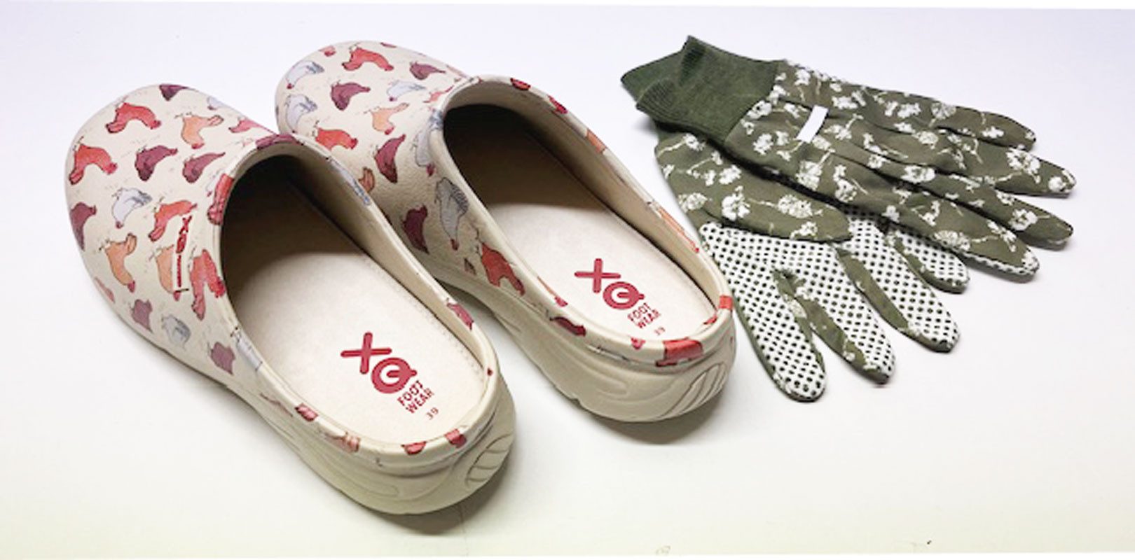 Steinnacher Bärbel Damen Gartenclogs mit Hühnermotiv und passenden Handschu günstig online kaufen