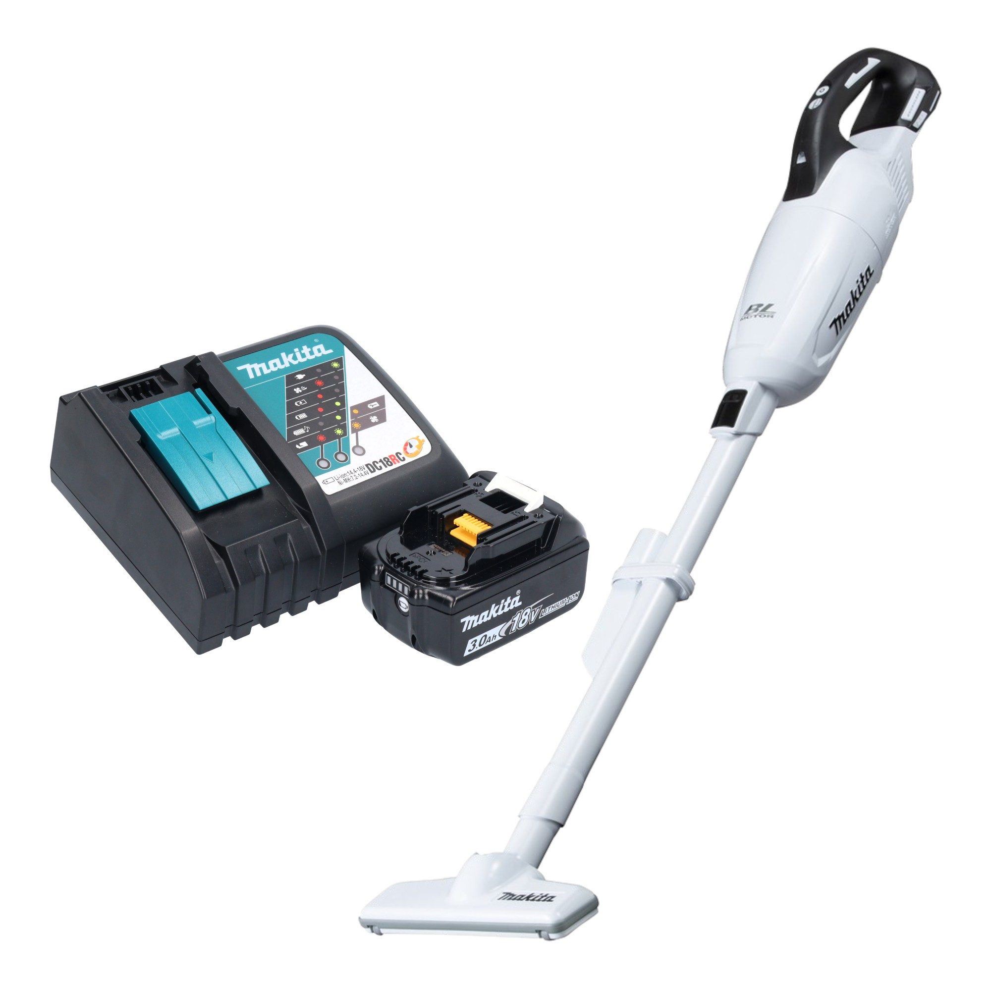 Makita Akku-Handstaubsauger DCL 281 FRF1W 18 V weiß Brushless + 1x Akku 3,0 Ah + Ladegerät