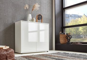 BMG Möbel Sideboard Mailand Set 3 (Kommode Anrichte Aktenschrank), mit weiß lackierten Hochglanzfronten