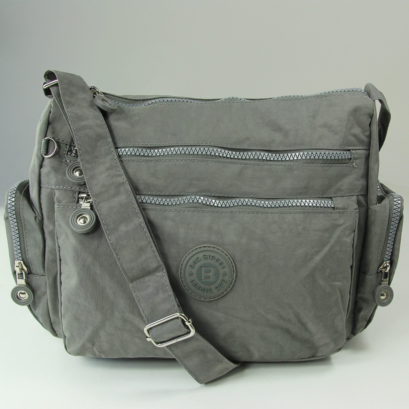 BAG STREET Schultertasche Bag Street Nylon grau Sportliche Damen (Schultertasche), Damen, Jugend Schultertasche Nylon, grau ca. 30cm x ca. 22cm