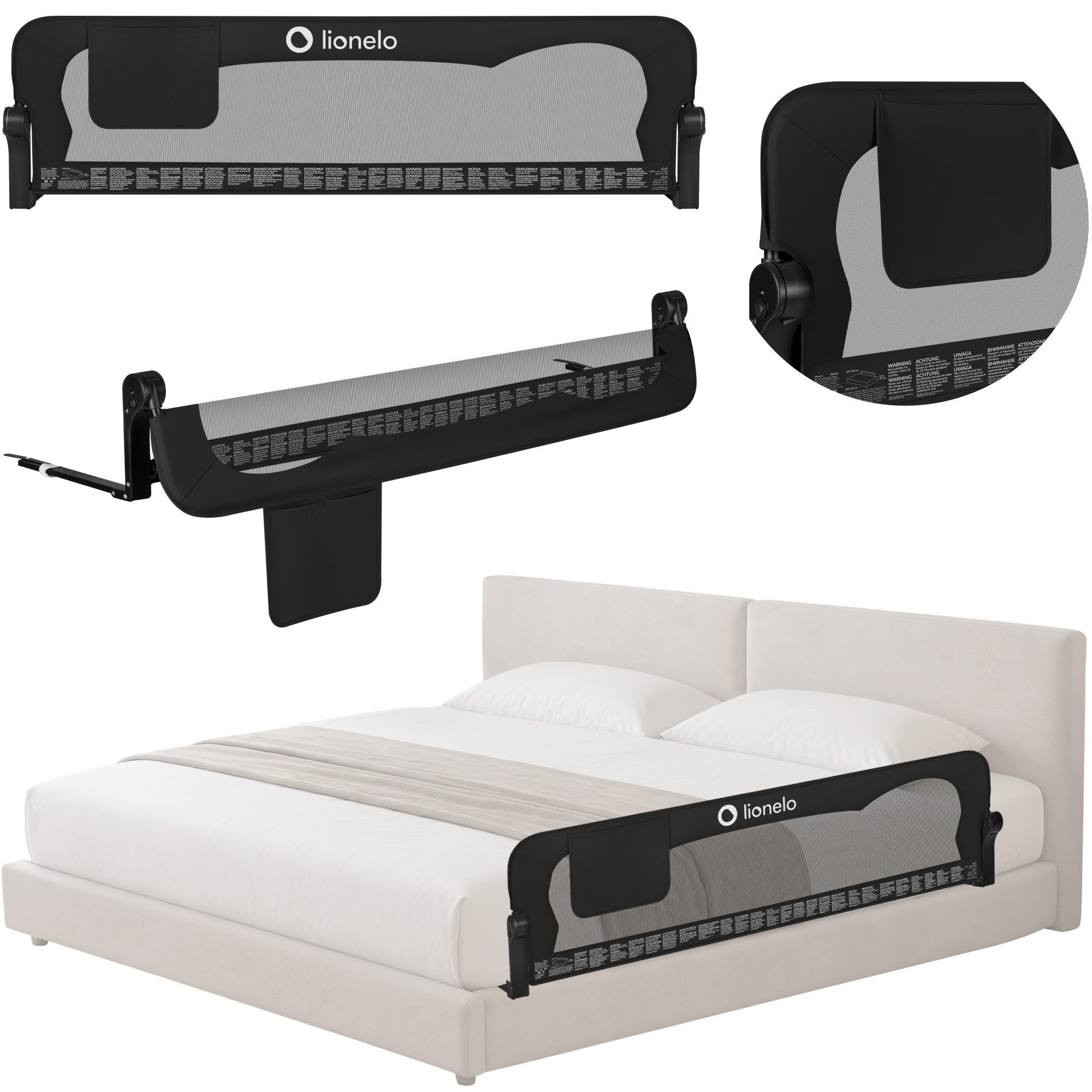 lionelo Bettschutzgitter EVA (Set, Bettgeländer mit Sicherheitsgurten), StandSafe/SecureBelt/180° klappbar/Robuste Konstruktion