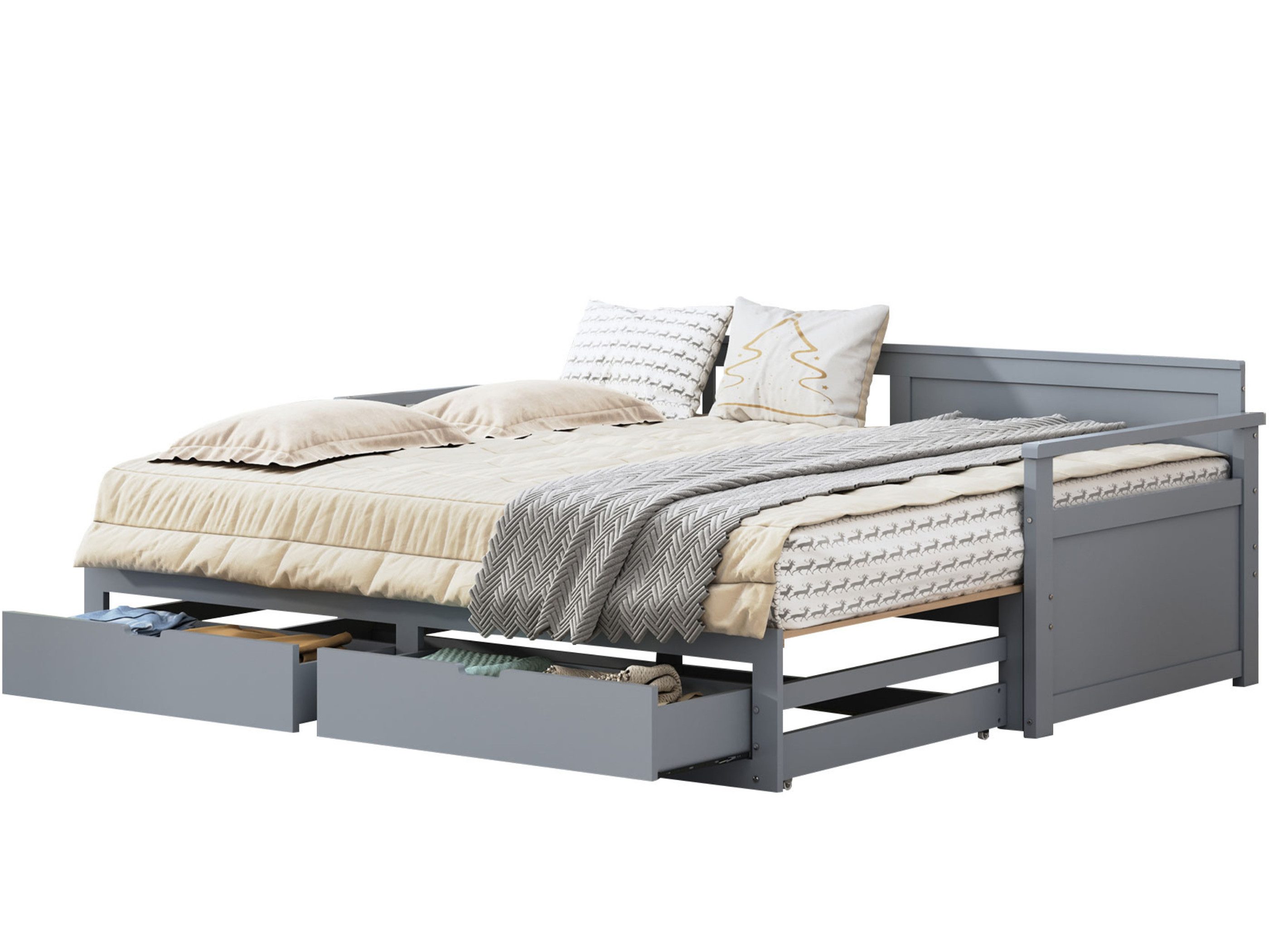 SeedWave Daybett Ausziehbares Schlafsofa mit Aufbewahrungsschubladen, 90 (180) x 190 cm, Kiefernholzbett, Tagesbett mit Lattenrost