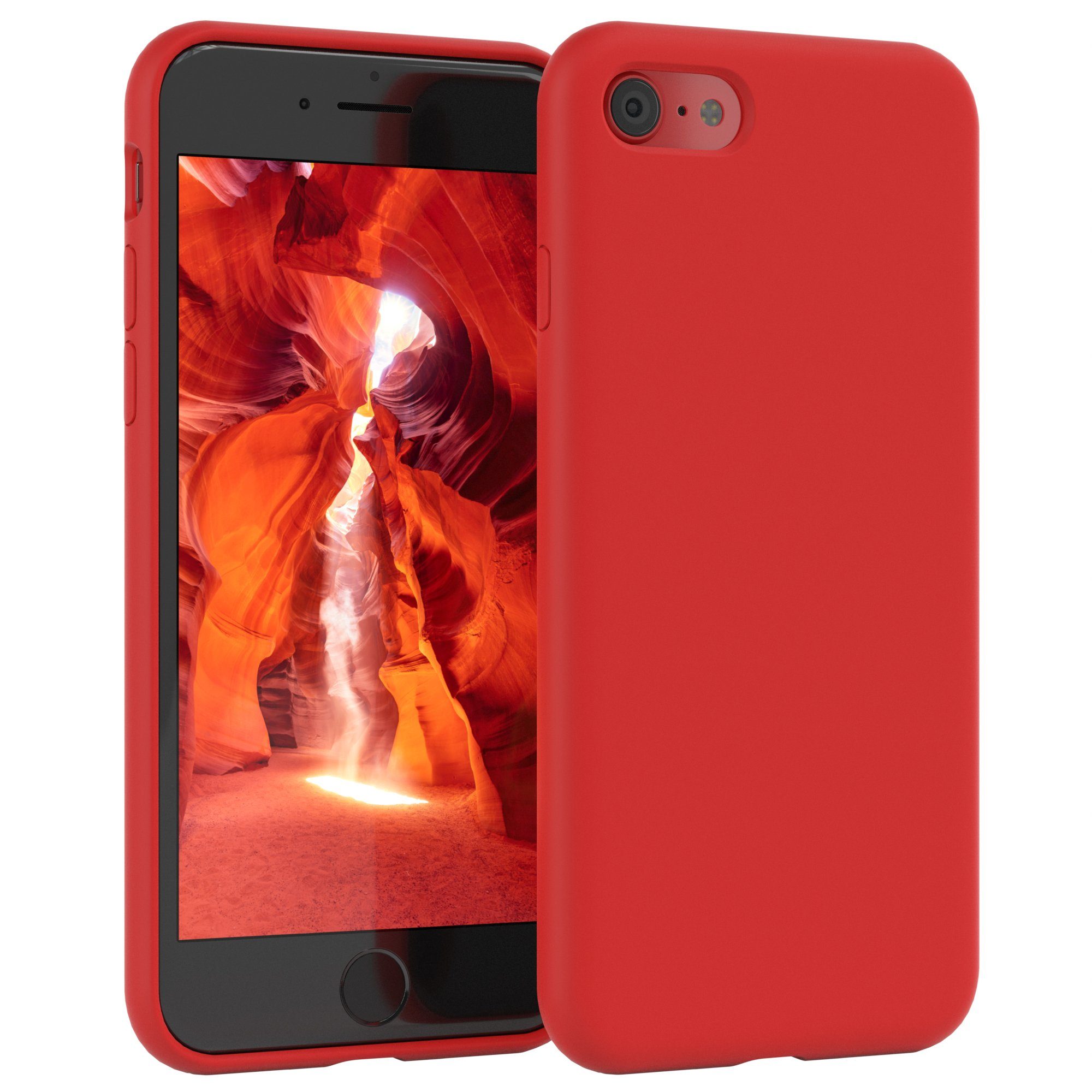 EAZY CASE Handyhülle Premium Case für iPhone SE 2022/2020, iPhone 8/7 4,7 Zoll, Smart Slimcover mit Displayschutz Handy Softcase Silikonhülle Etui Rot