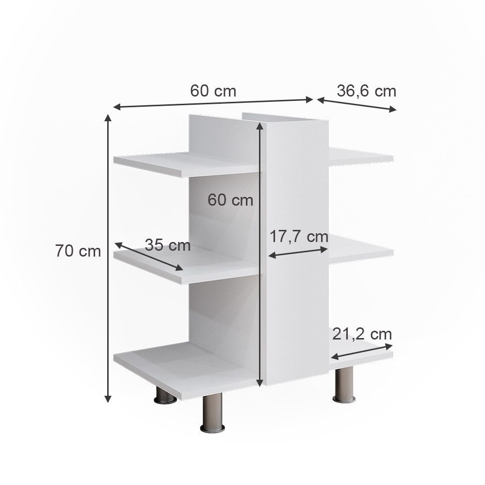 Vicco Waschbeckenunterschrank Fynn, Weiß, 60 x 70 cm mit 6 Ablagen (1-St) – Bild 3 von 5