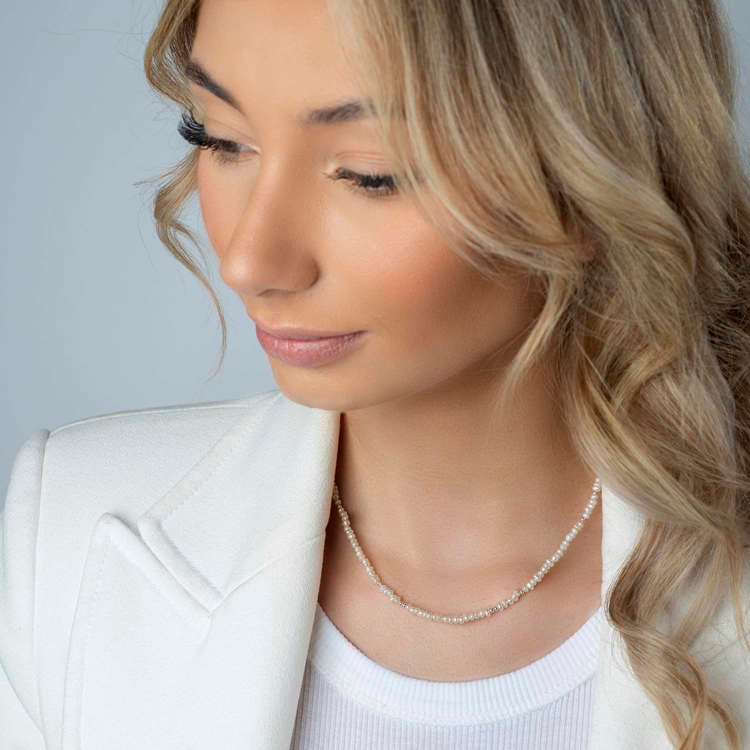 Materia Collier Damen Perlenkette Creme Silber längenverstellbar CO-53, 925 günstig online kaufen