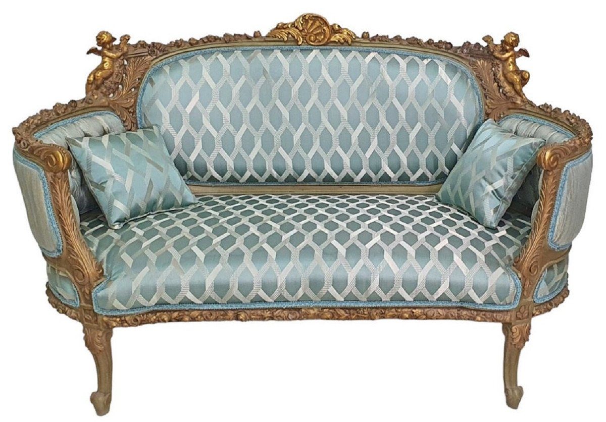 Casa Padrino Sofa Casa Padrino Barock Sofa Türkis / Antik Gold - Prunkvolles Wohnzimmer Sofa im Barockstil - Wohnzimmer Möbel im Barockstil - Barock Möbel - Barock Einrichtung