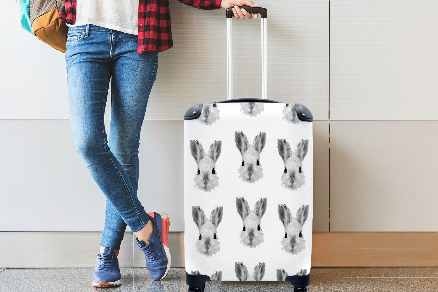 - Reisetasche rollen, Trolley, Handgepäckkoffer Handgepäck Vintage Schnittmuster, MuchoWow Ferien, mit - Kaninchen Rollen, für 4 Reisekoffer