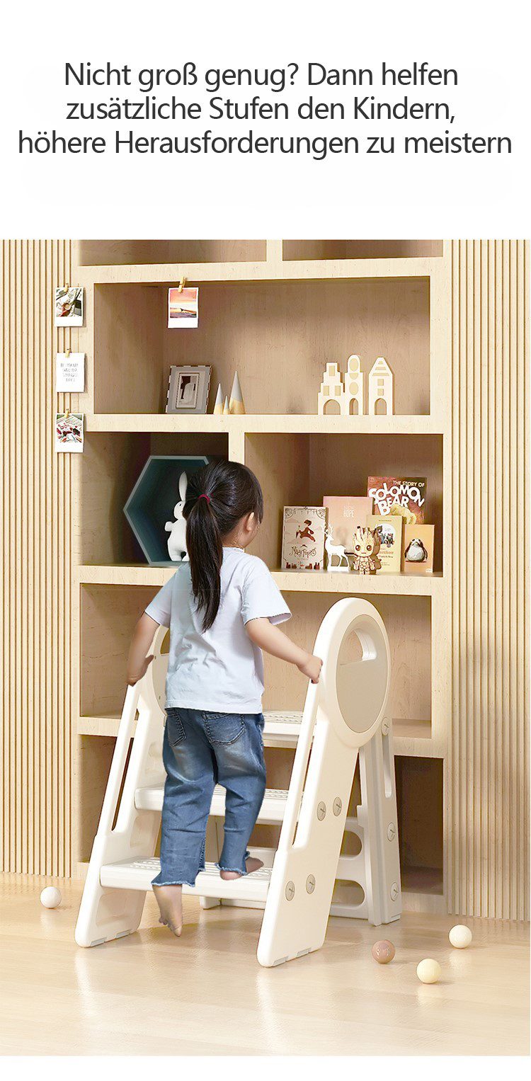 habeig Tritthocker Klappbarer Kindertritt 2-3 Stufen 65 cm Höhe bis 75 kg Kinderleiter, 2-3 Trittstufen einstellbar